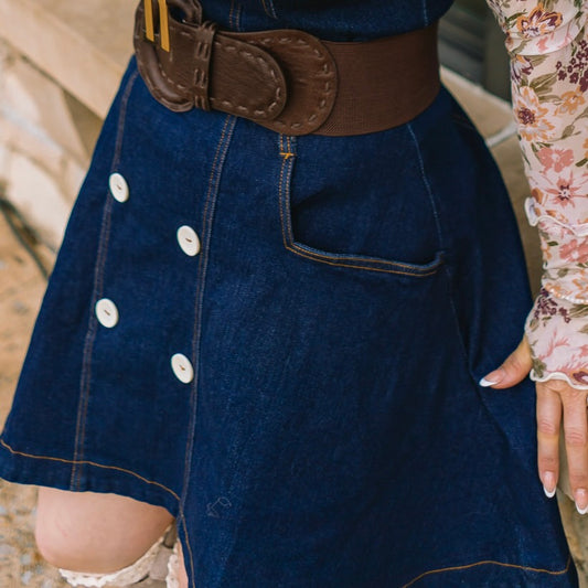 denim mini dress, dark wash denim dress, button front denim dress, a-line jean dress, belted denim dress, denim sash tie dress, adjustable strap dress, square neckline dress, casual denim outfit, flirty jean dress, boutique denim dress, modern western style, fall denim trends, classic blue jean dress, women’s denim fashion, dress with belt loops, everyday denim dress, chic denim mini, versatile denim dress, cute denim day dress, trendy denim outfit, stylish boutique dress, elevated casual denim