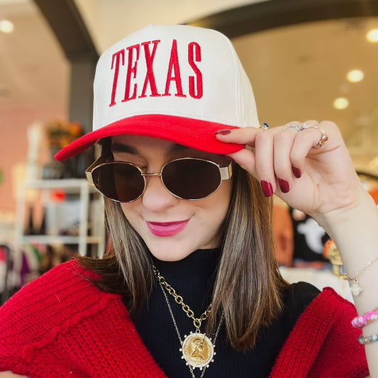 texas hat, lone star hat, texas baseball cap, texas embroidered hat, state pride hat, texas gift idea, red and brown hat, two tone cap, adjustable texas hat, 5 panel baseball cap, texas game day hat, casual texas cap, texas college student gift, texas lover gift, unisex texas hat, cotton texas cap, everyday texas hat, texas trucker hat, texas embroidered baseball cap, texas apparel accessory