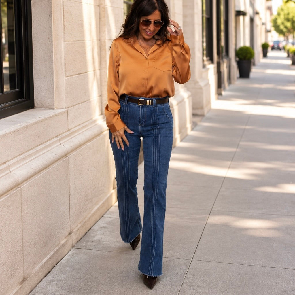 Harlow High Rise Front Tuck Lines Flare Jeans