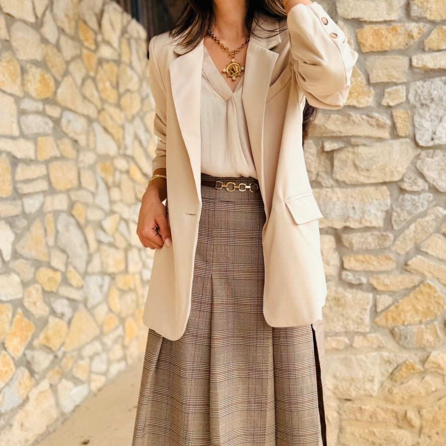 After Hours Plaid Pleated Midi Skirt