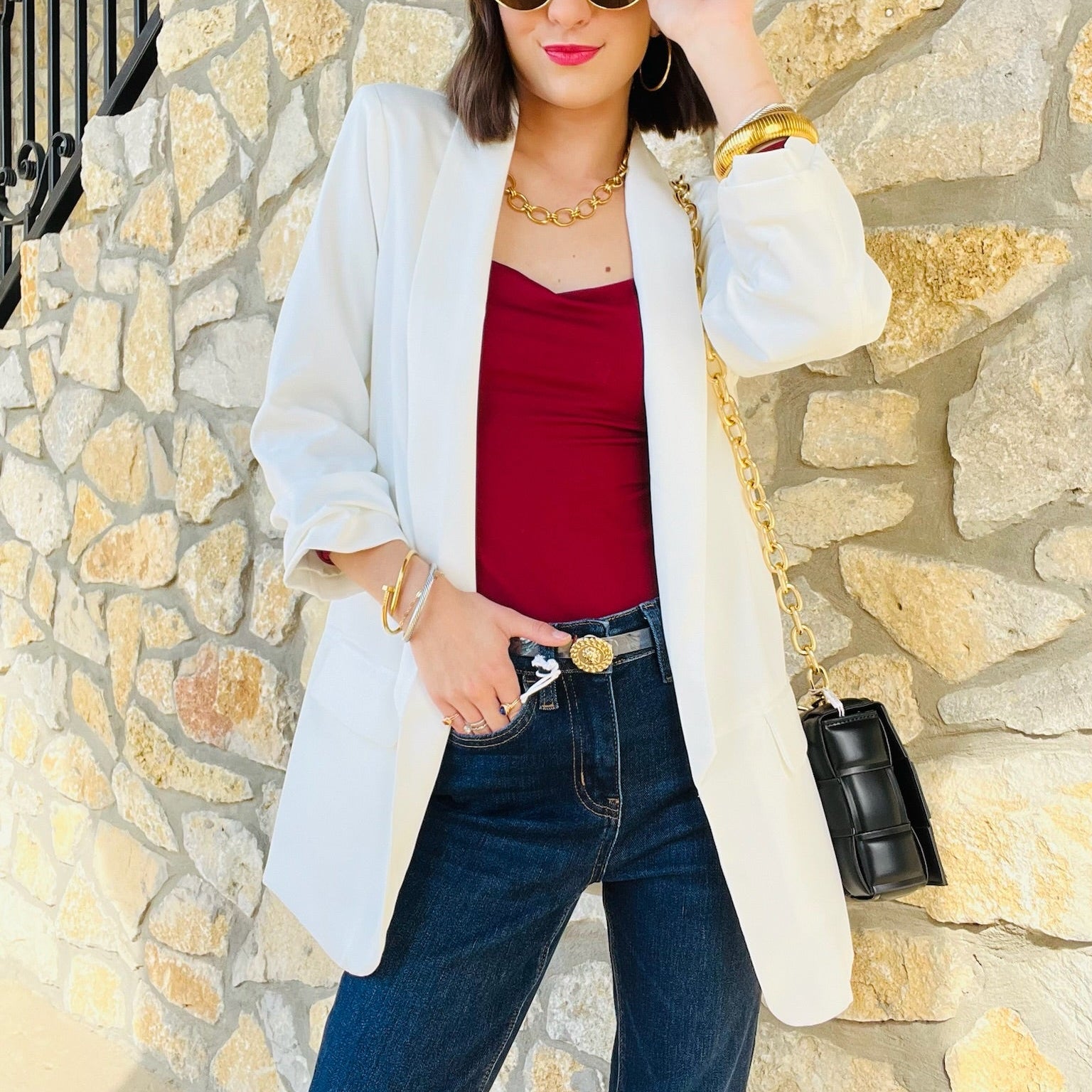 long sleeve bodysuit, square neck bodysuit, fitted bodysuit, stretchy bodysuit, nylon elastane bodysuit, versatile wardrobe essential, chic layering piece, flattering bodysuit for women, everyday basics, sleek square neckline, snap closure bodysuit, form-fitting top, dress up or down, minimalist style bodysuit, trendy neutral bodysuit