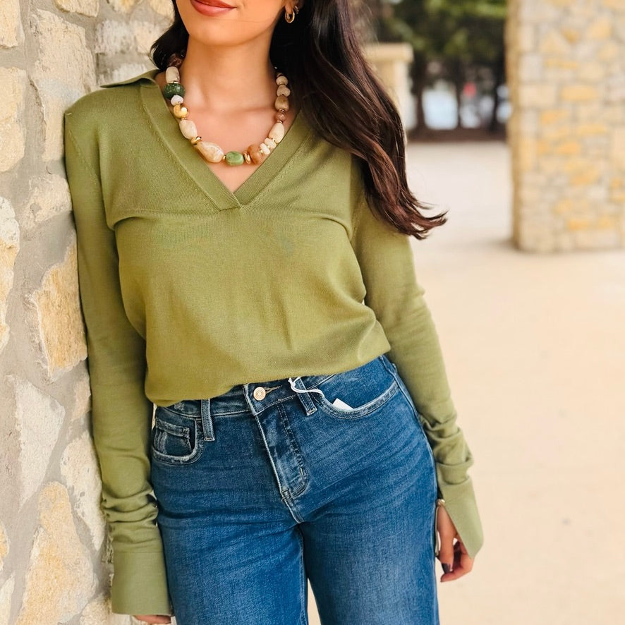 Timeless Luxe Polo Sweater Top