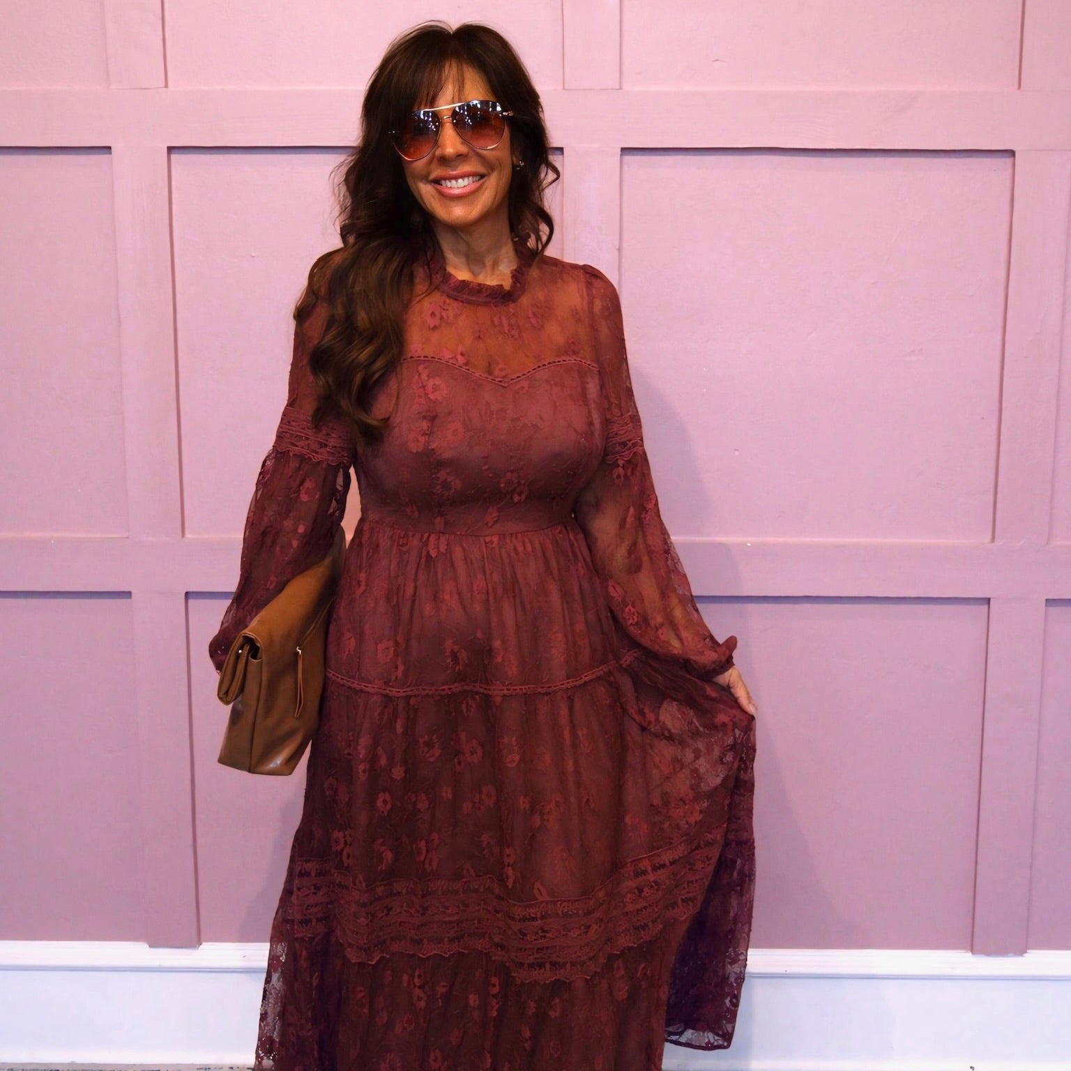 Midnight Merlot Tiered Lace Maxi Dress