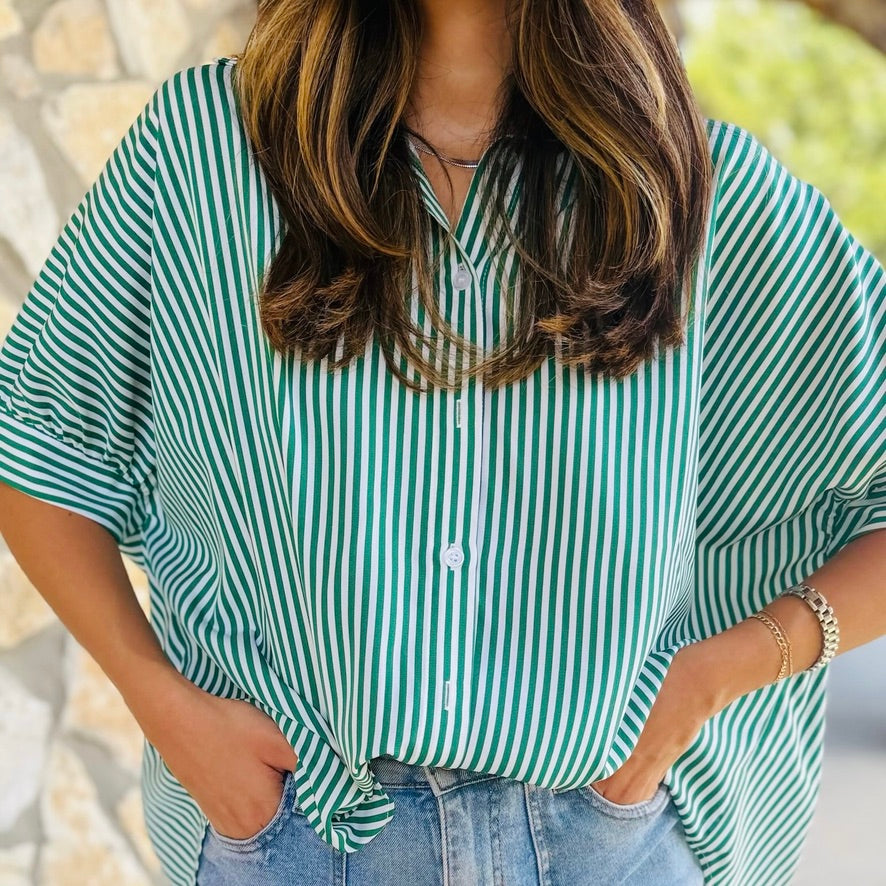Rosanne Oversized Striped Button Down Top