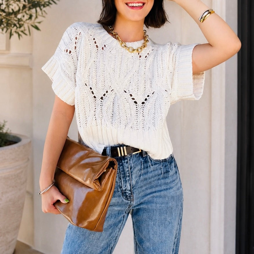 The Cozy Orchard Crochet Drop Shoulder Sweater Top
