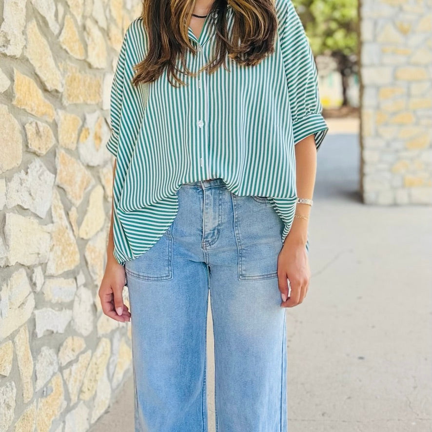 Rosanne Oversized Striped Button Down Top