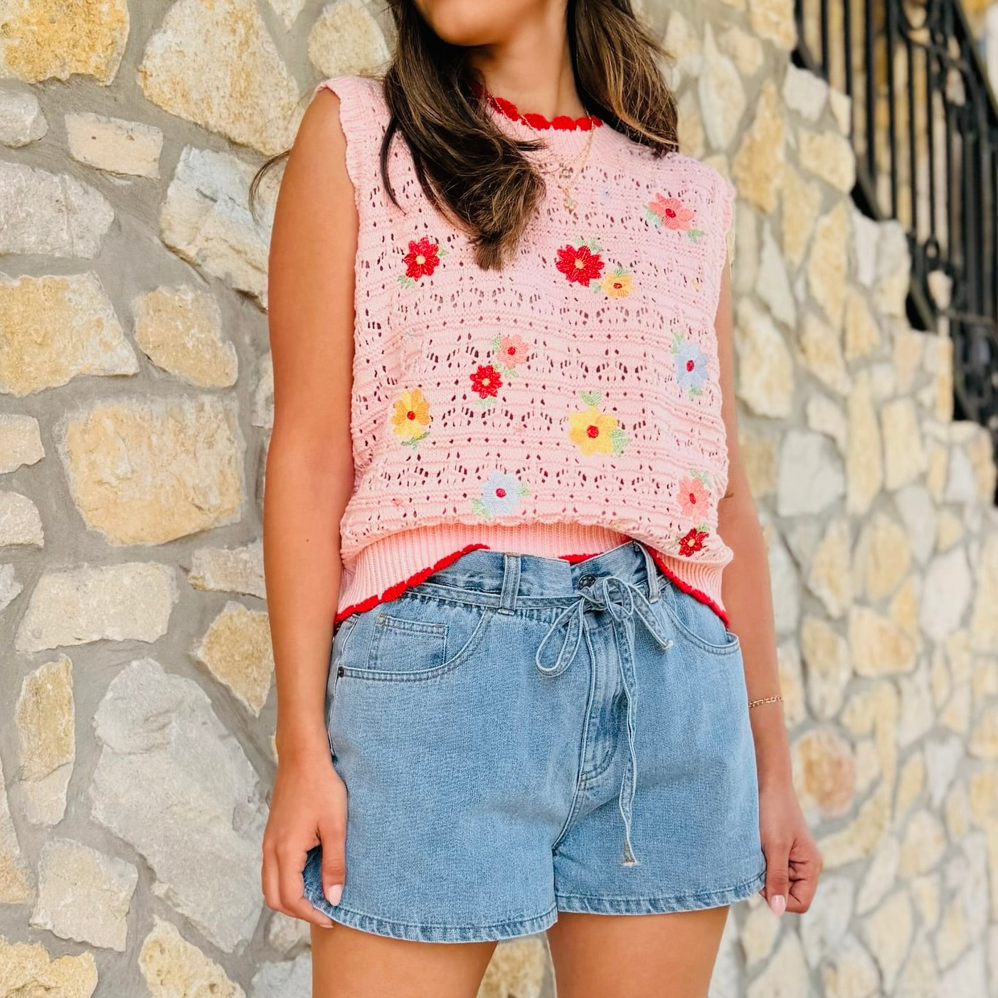 The Easy Days High Rise Gathered Waist Denim Shorts