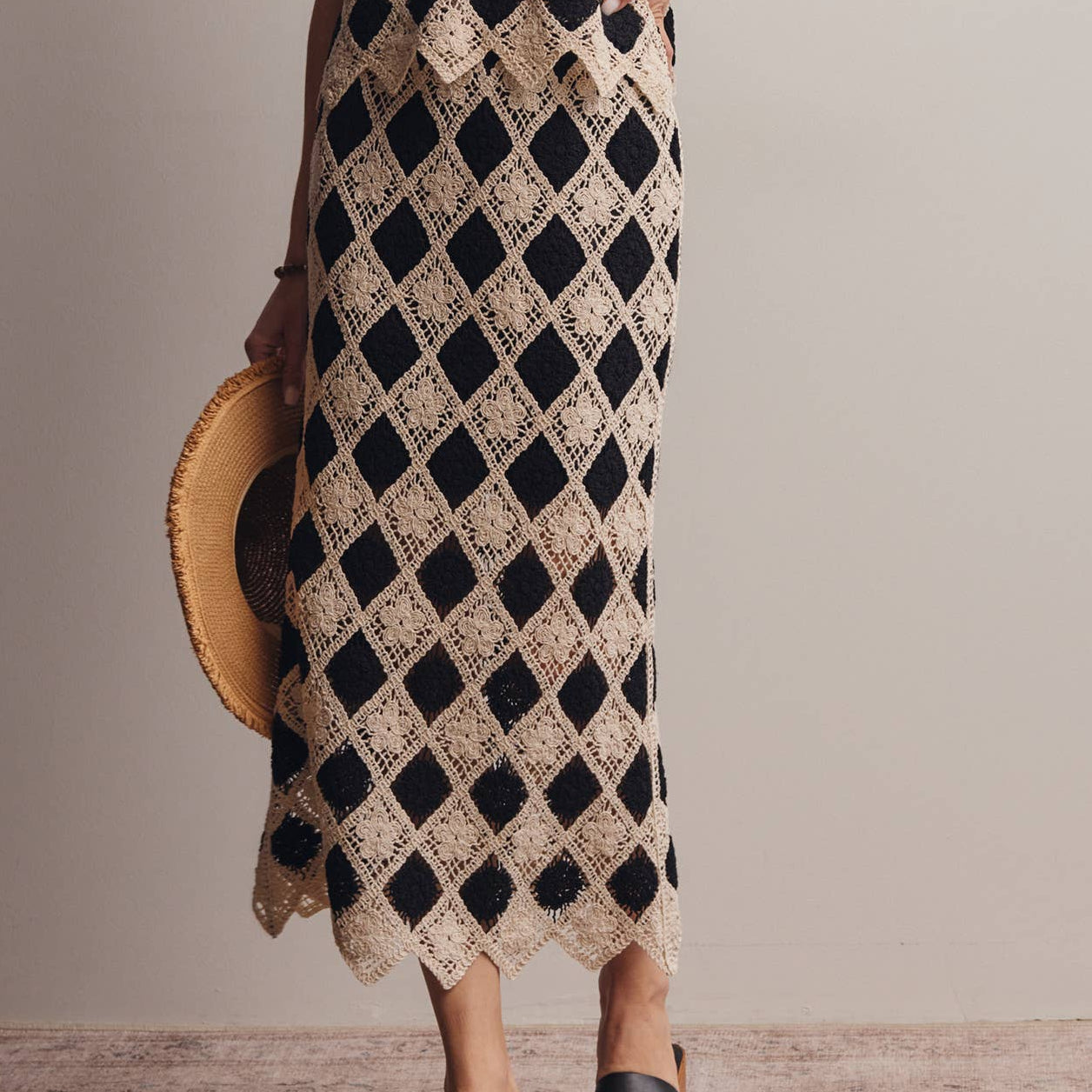 Monaco Mosaic Diamond Floral Crochet Midi Skirt