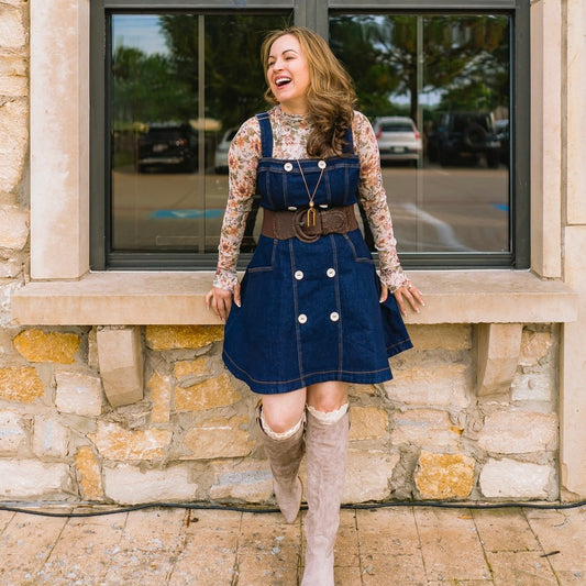 denim mini dress, dark wash denim dress, button front denim dress, a-line jean dress, belted denim dress, denim sash tie dress, adjustable strap dress, square neckline dress, casual denim outfit, flirty jean dress, boutique denim dress, modern western style, fall denim trends, classic blue jean dress, women’s denim fashion, dress with belt loops, everyday denim dress, chic denim mini, versatile denim dress, cute denim day dress, trendy denim outfit, stylish boutique dress, elevated casual denim