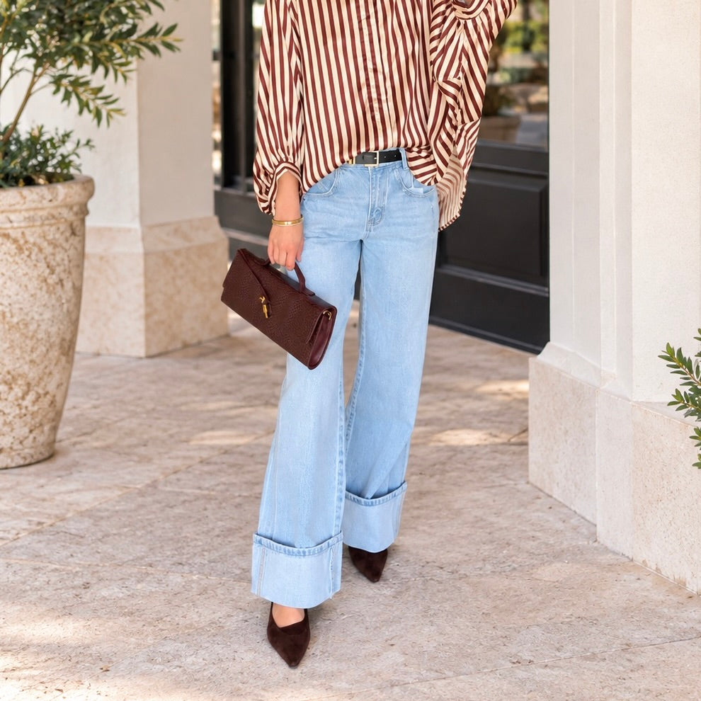 Hollis Super High Rise Cuffed Wide Leg Light Wash Jeans