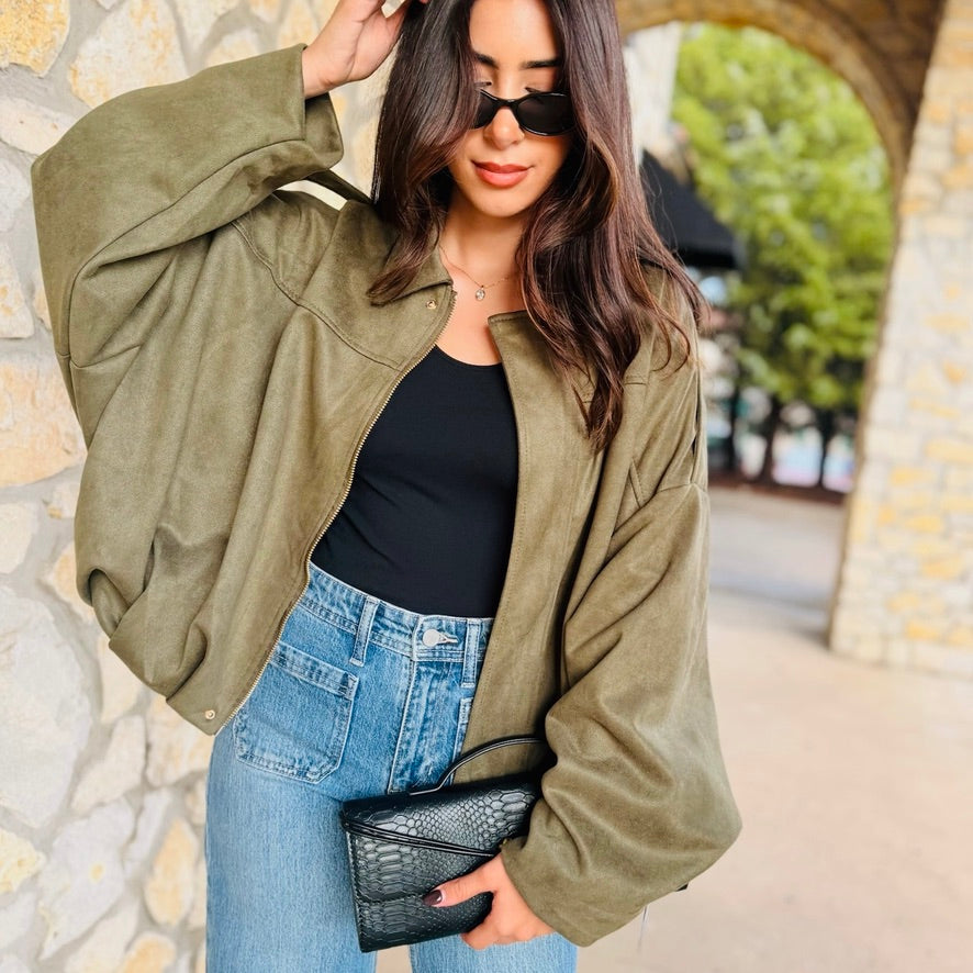 The Kennedy Faux Suede Bomber Jacket