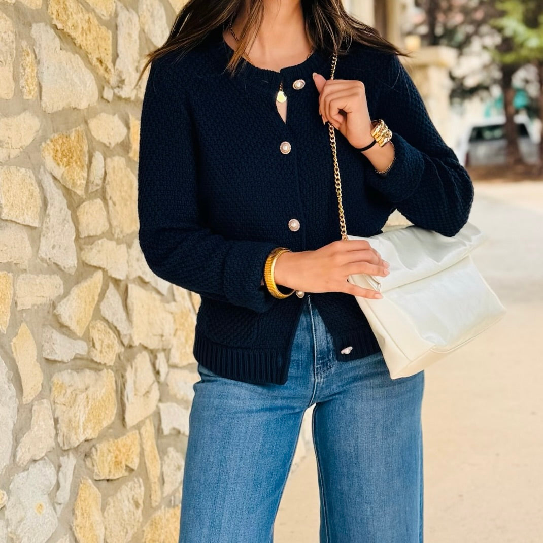 Mavelyn Sweater Knit Cardigan With Pearl Buttons
