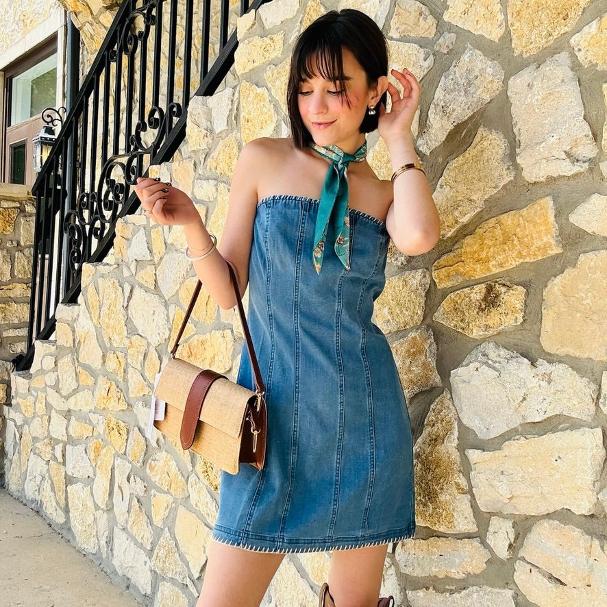 lonestar denim dress Lone Star Strapless Whipstitched Mini Medium Blue / L The denim‐tencel blend gives Size:11.5 M Leely Women White Blue BC25-20