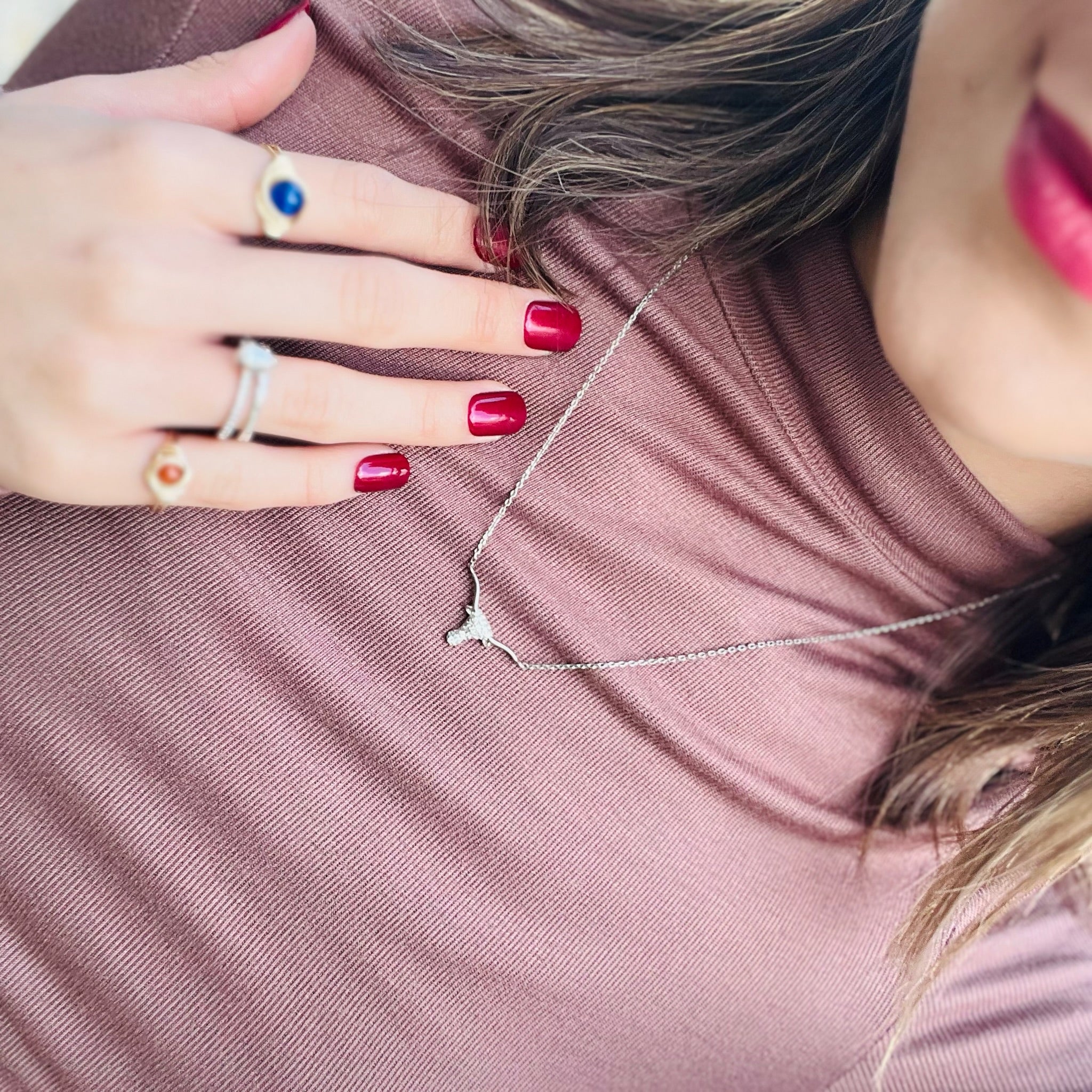 longhorn necklace, texas longhorn necklace, university of texas jewelry, UT longhorn necklace, gold longhorn necklace, silver longhorn necklace, dainty longhorn necklace, longhorn pendant, western necklace, texas pride jewelry, longhorn charm necklace, 14k gold dipped necklace, CZ crystal necklace, game day jewelry, texas fan necklace, UT alumni gift, longhorns game day accessory, subtle western necklace, cowgirl necklace, gift for texas student, longhorn necklace gold silver, longhorn necklace with crystal