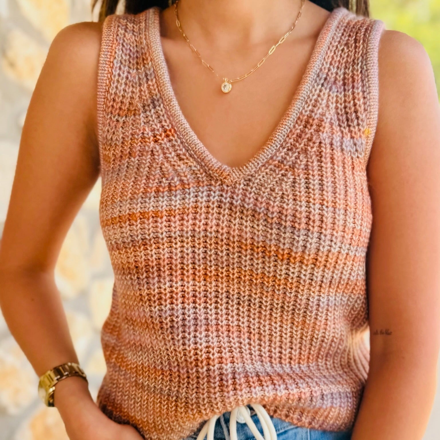 Khloe Knit Sleeveless V-Neck Sweater Top