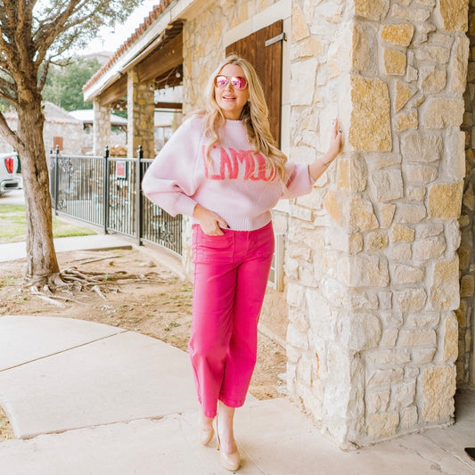 pink jeans, hot pink denim, cropped wide leg jeans, high rise pink pants, bold color denim, statement jeans, trendy pink jeans, wide leg crop denim, colorful boutique jeans, fun pink outfit, work appropriate colored jeans, school outfit denim, comfort stretch jeans, square pocket jeans, women’s wide leg jeans, fashion forward denim, vibrant pink pants, trendy fall denim, bold color statement piece, stylish pink bottoms, boutique color denim, flattering cropped jeans