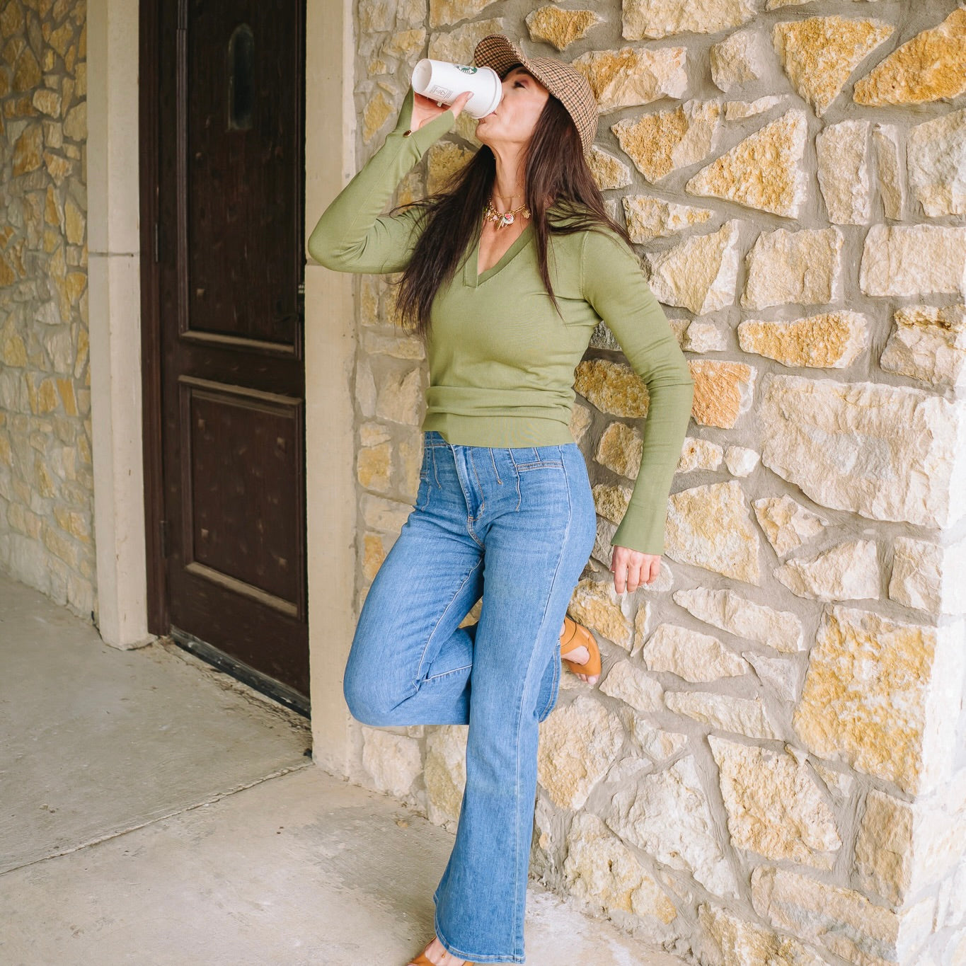 flare jeans, medium wash jeans, medium wash denim, denim apparel, medium denim apparel, two button jeans, two button denim apparel, double button jeans, high rise jeans, hi-rise jeans, high rise pants, business casual, casual Fridays, medium wash flare jeans, retro jeans, retro inspired jeans, clean denim, clean jeans, back to school jeans, teacher jeans, teacher pants, teacher denim 