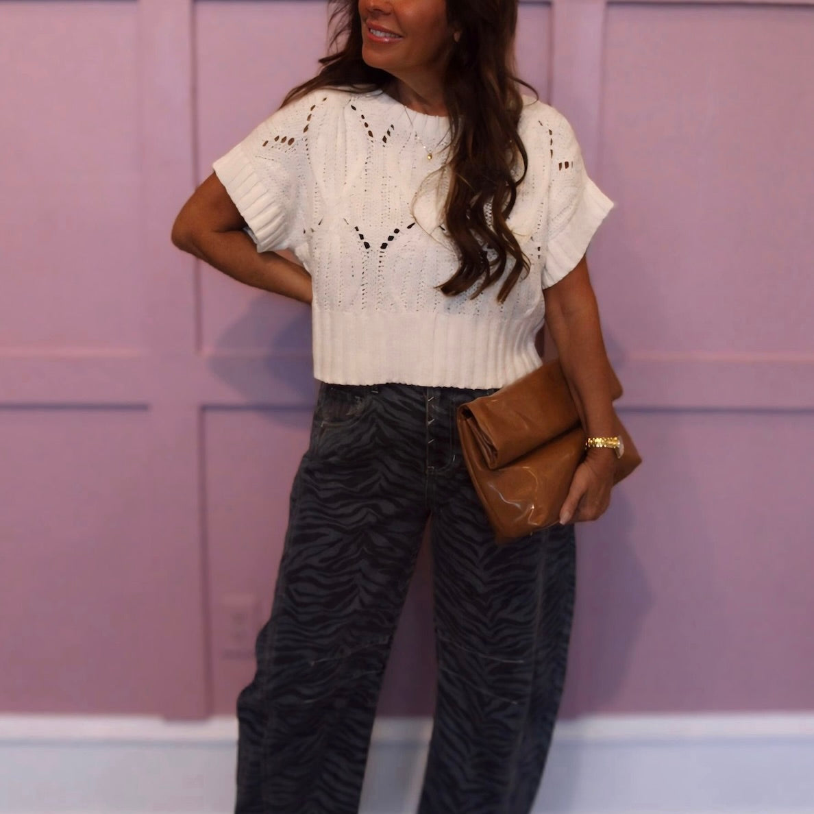 The Cozy Orchard Crochet Drop Shoulder Sweater Top
