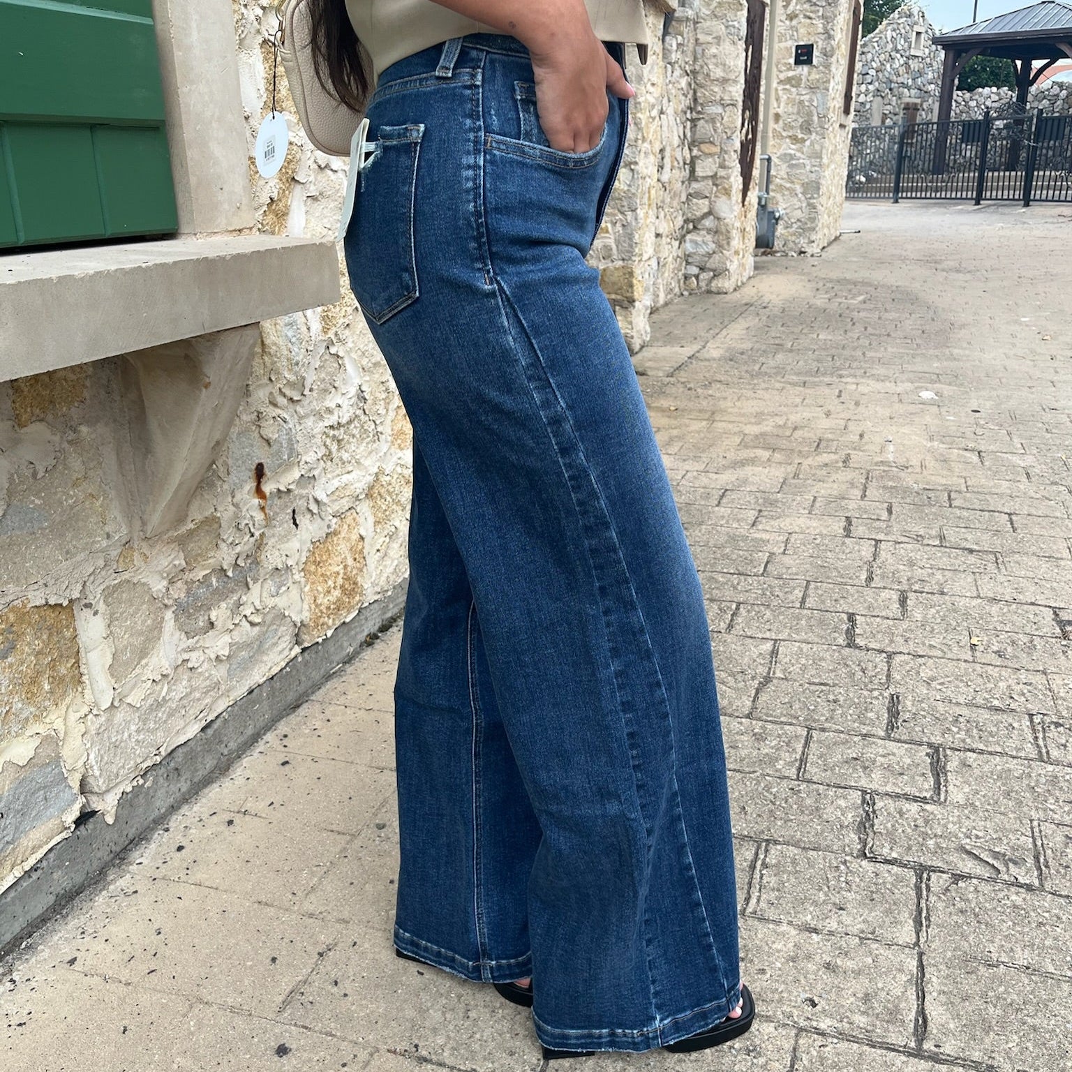 tummy control jeans, high rise wide leg jeans, flattering denim, shaping jeans for women, smoothing panel jeans, comfort stretch denim, wide leg trousers jeans, figure enhancing denim, slimming jeans, distressed wide leg jeans, finished hem jeans, boutique denim, full length wide leg jeans, trendy flattering jeans, tummy smoothing denim, jeans for curvy women, chic wide leg style, stylish comfortable jeans, modern high rise denim, everyday flattering jeans, wide leg fall denim, sculpting high rise jeans