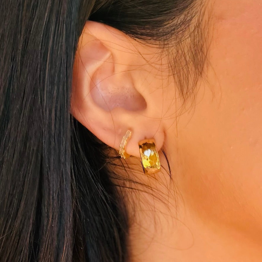Luxe Love Gold Hammered Mini Hoops