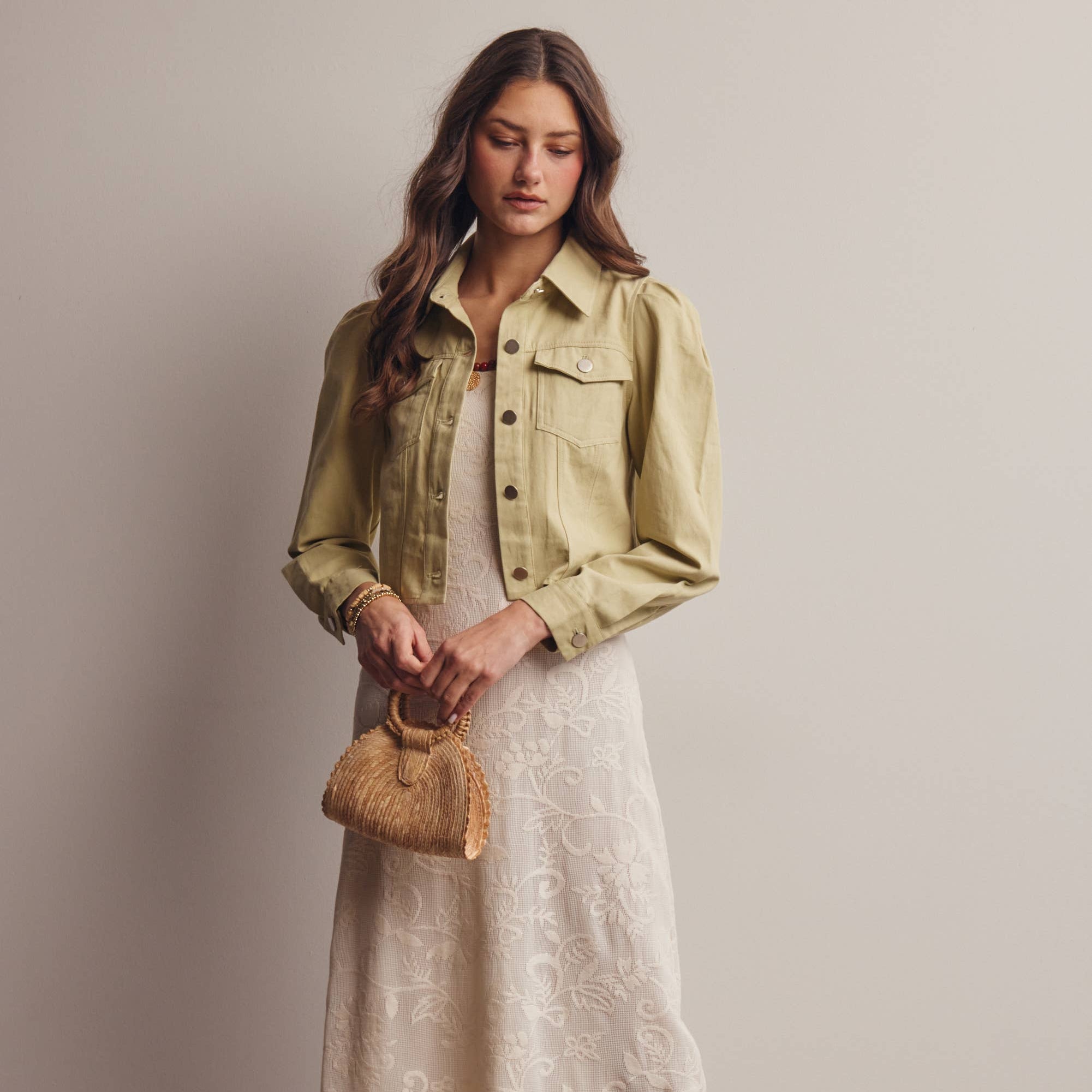 The Brixton Lightweight Twill Puff Sleeve Cropped Jacket