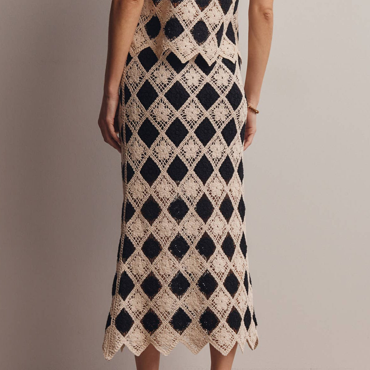 Monaco Mosaic Diamond Floral Crochet Midi Skirt