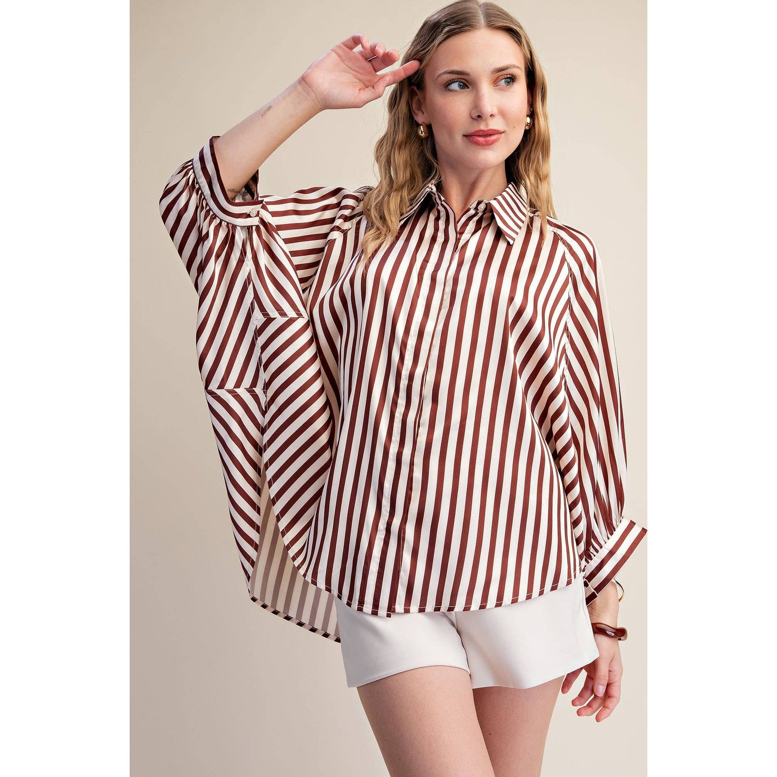 The Elise Stripe Oversized Button-Up Blouse