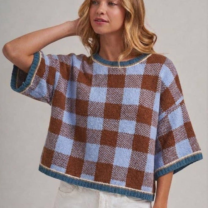 The Cozy Cabin Gingham Drop Shoulder Sweater