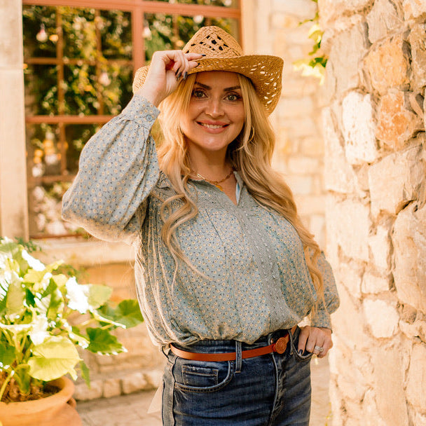 boho blouse, floral blouse, ditsy floral top, ruffle shoulder blouse, v neck floral top, long sleeve blouse, feminine boho top, breezy summer blouse, spring floral blouse, fall transition top, lined floral blouse, cotton lace detail top, button back blouse, boutique floral top, casual chic blouse, romantic boho style, cute floral shirt, lightweight floral top, versatile blouse, trendy boho top