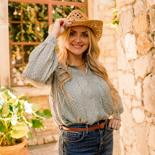 boho blouse, floral blouse, ditsy floral top, ruffle shoulder blouse, v neck floral top, long sleeve blouse, feminine boho top, breezy summer blouse, spring floral blouse, fall transition top, lined floral blouse, cotton lace detail top, button back blouse, boutique floral top, casual chic blouse, romantic boho style, cute floral shirt, lightweight floral top, versatile blouse, trendy boho top