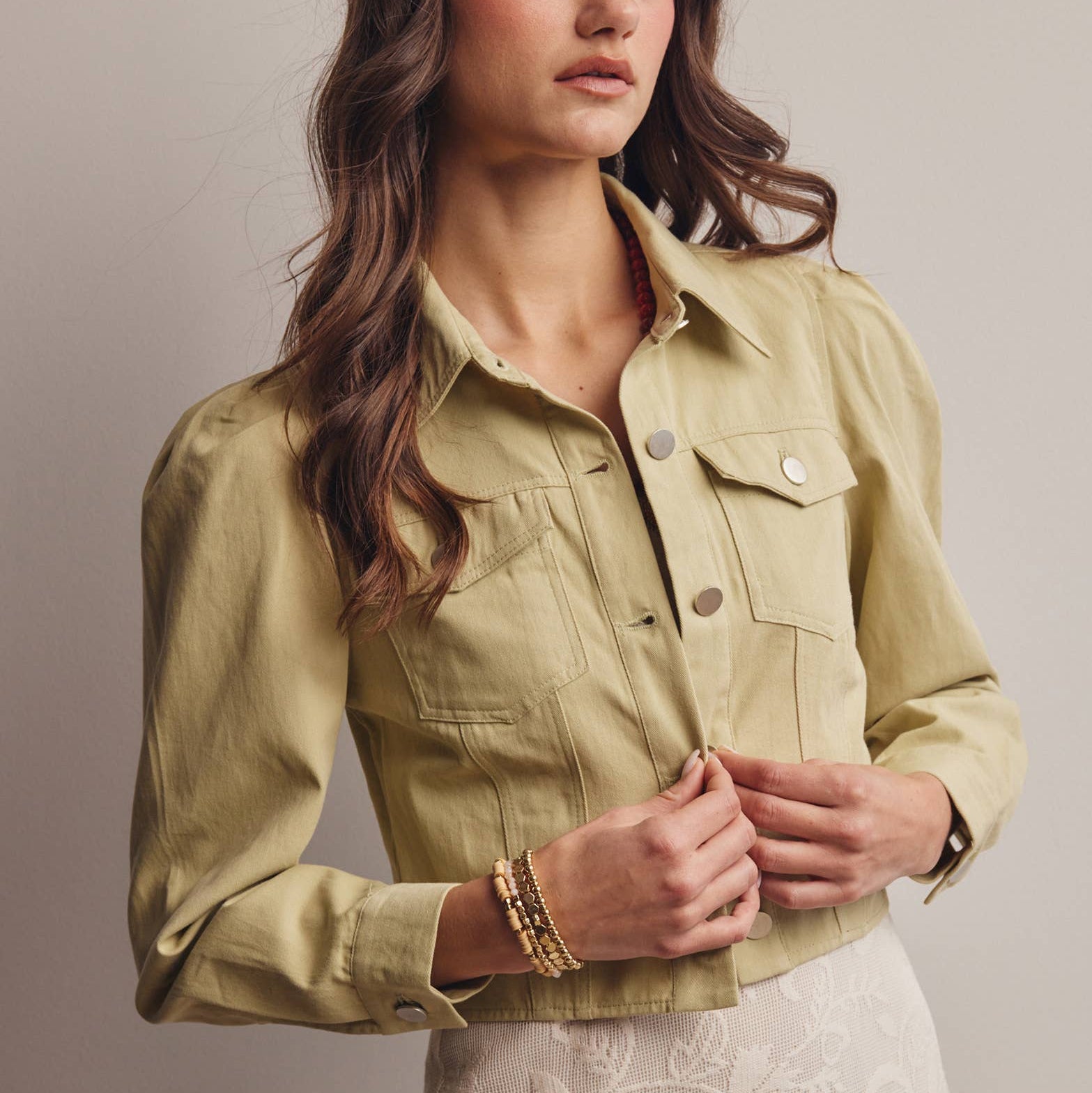 The Brixton Lightweight Twill Puff Sleeve Cropped Jacket