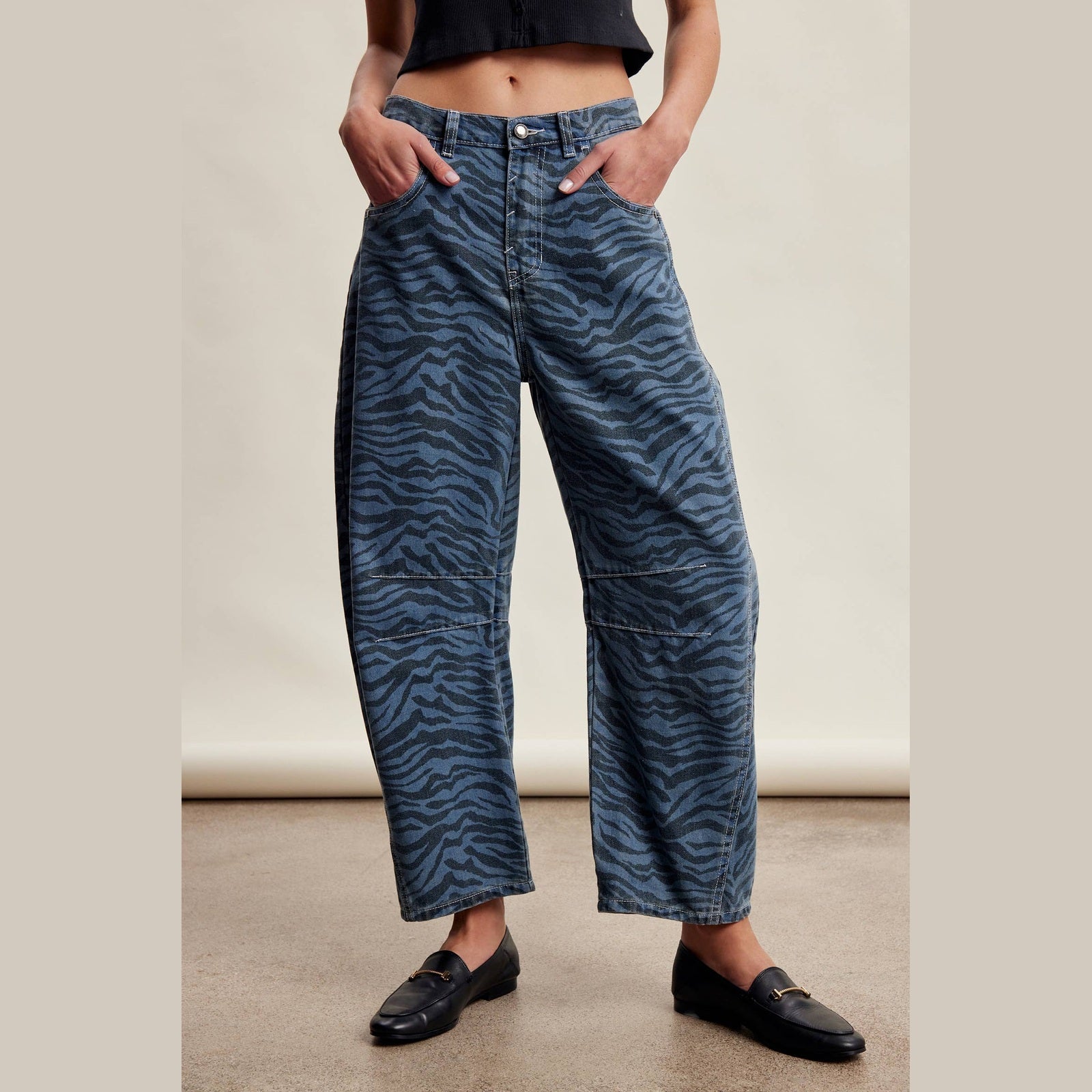 The Wild Instinct Zebra Barrel Jeans