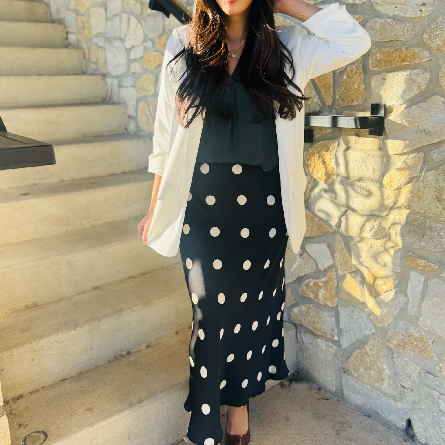 relaxed fit blazer, ruched sleeve blazer, 3/4 sleeve blazer, shoulder pad blazer, dropped shawl collar blazer, flap pocket blazer, versatile women’s blazer, office blazer, dressy casual blazer, polished workwear blazer, boutique blazer, structured yet relaxed blazer, chic everyday blazer, stylish layering blazer, solid color blazer, professional women’s blazer, date night blazer, hand wash blazer, timeless wardrobe blazer, sophisticated blazer for women, forest green blazer, fuchsia blazer, white blazer