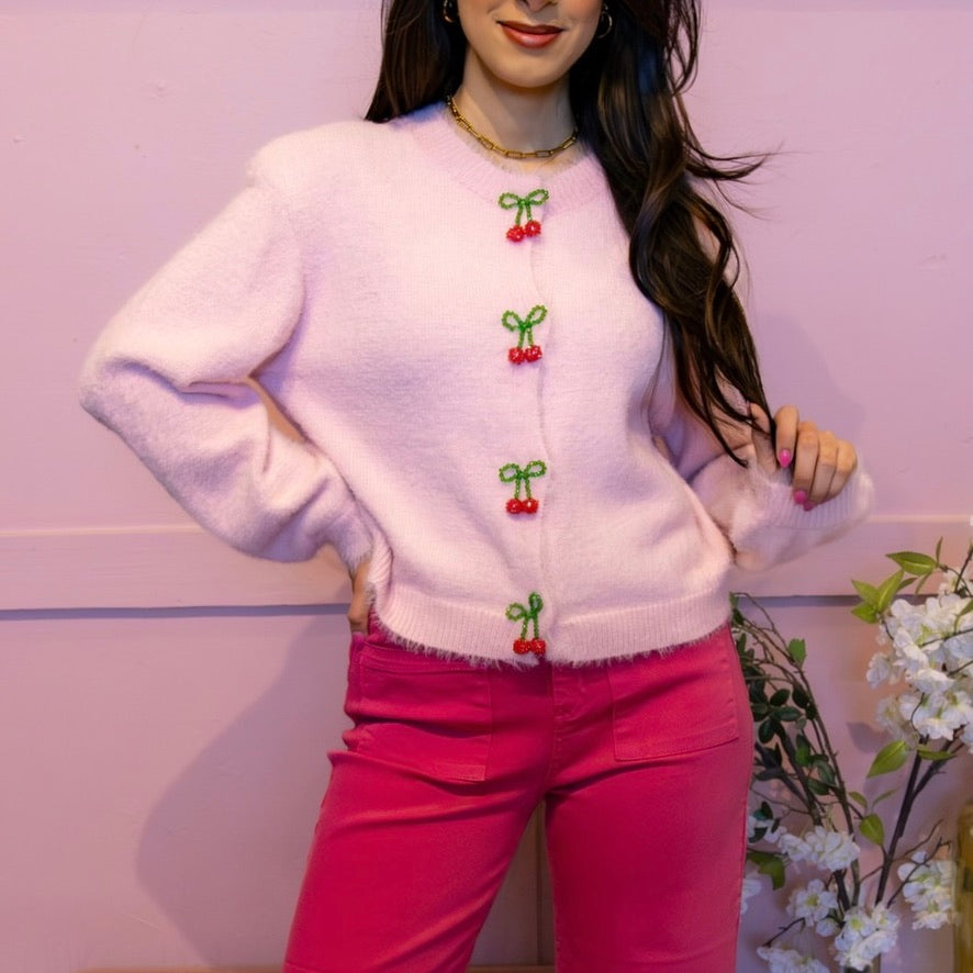 Cherry Kiss Pink Knit Cardigan