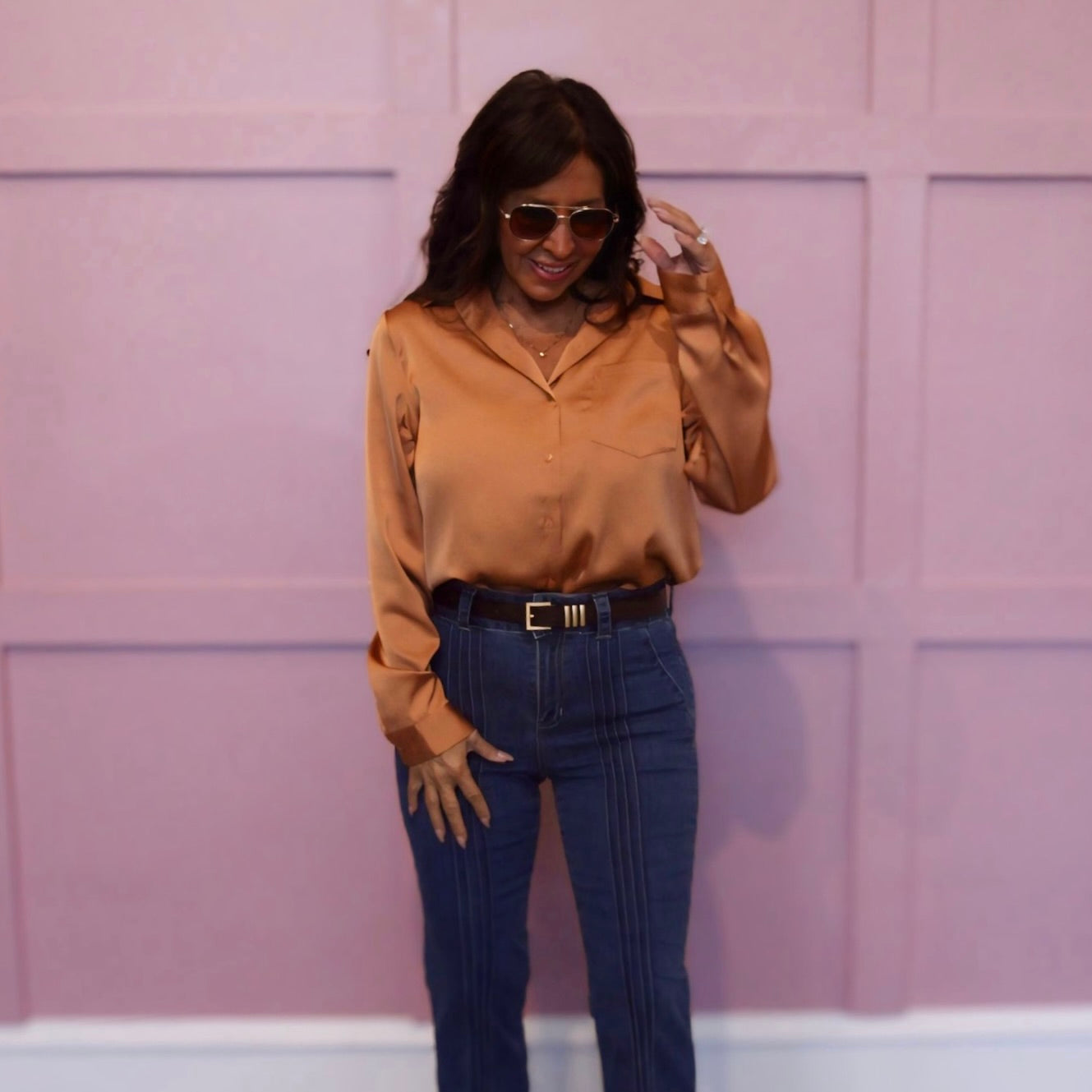 Finding New Love Satin Button Down Pocket Shirt