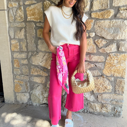 pink jeans, hot pink denim, cropped wide leg jeans, high rise pink pants, bold color denim, statement jeans, trendy pink jeans, wide leg crop denim, colorful boutique jeans, fun pink outfit, work appropriate colored jeans, school outfit denim, comfort stretch jeans, square pocket jeans, women’s wide leg jeans, fashion forward denim, vibrant pink pants, trendy fall denim, bold color statement piece, stylish pink bottoms, boutique color denim, flattering cropped jeans