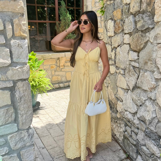 Butter Yellow Maxi Dress, Pale Yellow Maxi Dress, Maxi Dress, Bow Detailed Maxi Dress, Summer Maxi Dress, Summer Maxi Dress Karadise Boutique, Summer Maxi Dress Karadise, Summer Maxi Dress McKinney Texas, Brunch Maxi Dress, Picnic Maxi Dress, Vacation Maxi Dress
