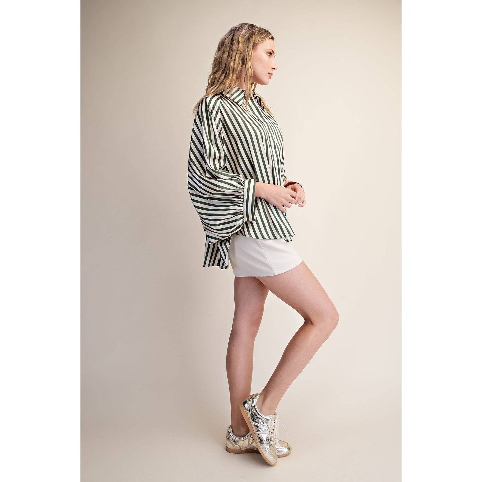 The Elise Stripe Oversized Button-Up Blouse