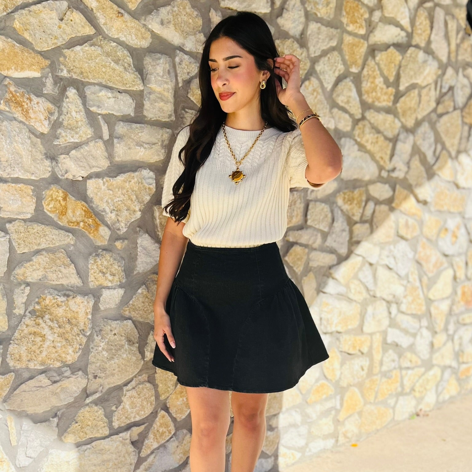 short sleeve sweater, cable knit sweater, puff sleeve sweater, textured knit top, fall staple sweater, olive sweater, cinnamon sweater, cream sweater, business casual top, professional fall outfit, chic knit blouse, transitional fall fashion, boutique sweater top, cable texture pullover, women’s fall style, cozy yet polished sweater, short sleeve fall knit, elevated basic top, versatile fall outfit, classic round neck sweater, neutral fall tones, layered office outfit, knit top for work