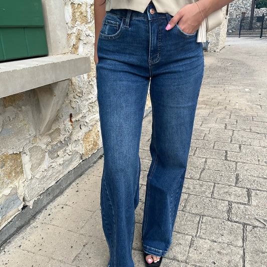 tummy control jeans, high rise wide leg jeans, flattering denim, shaping jeans for women, smoothing panel jeans, comfort stretch denim, wide leg trousers jeans, figure enhancing denim, slimming jeans, distressed wide leg jeans, finished hem jeans, boutique denim, full length wide leg jeans, trendy flattering jeans, tummy smoothing denim, jeans for curvy women, chic wide leg style, stylish comfortable jeans, modern high rise denim, everyday flattering jeans, wide leg fall denim, sculpting high rise jeans