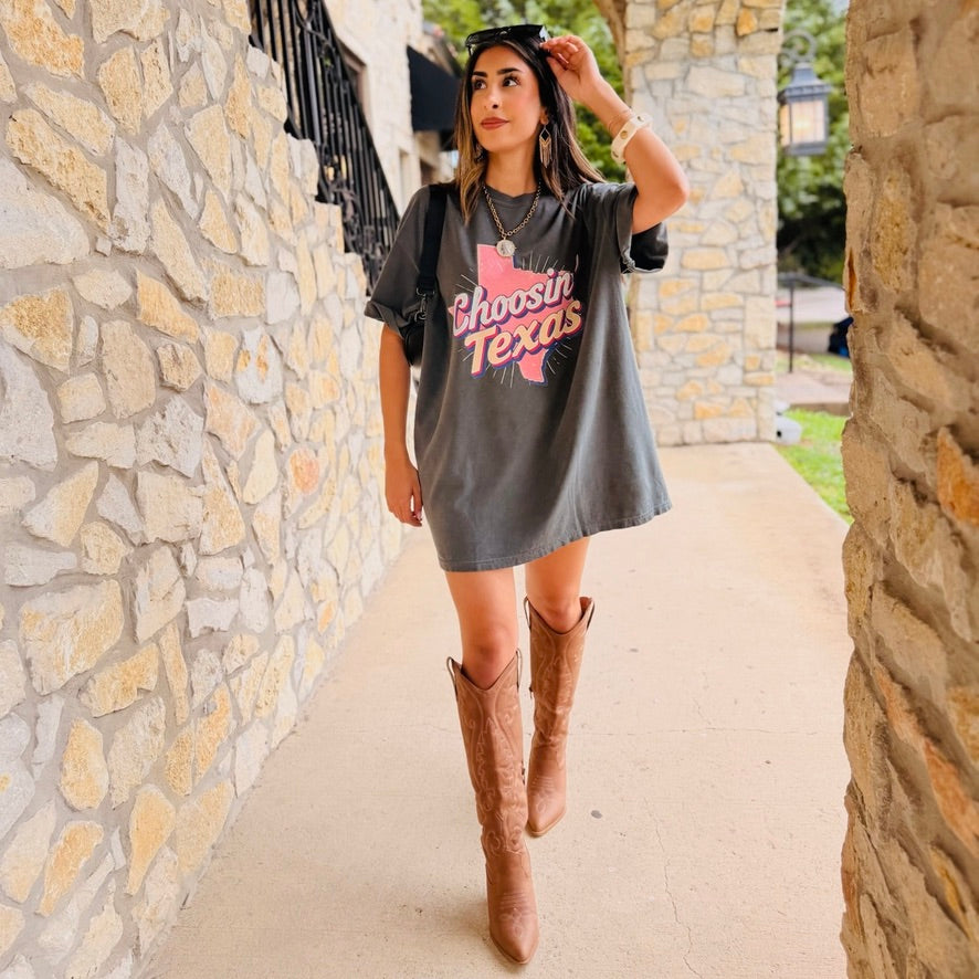 Choosin' Texas Charcoal Oversized Tee Shirt