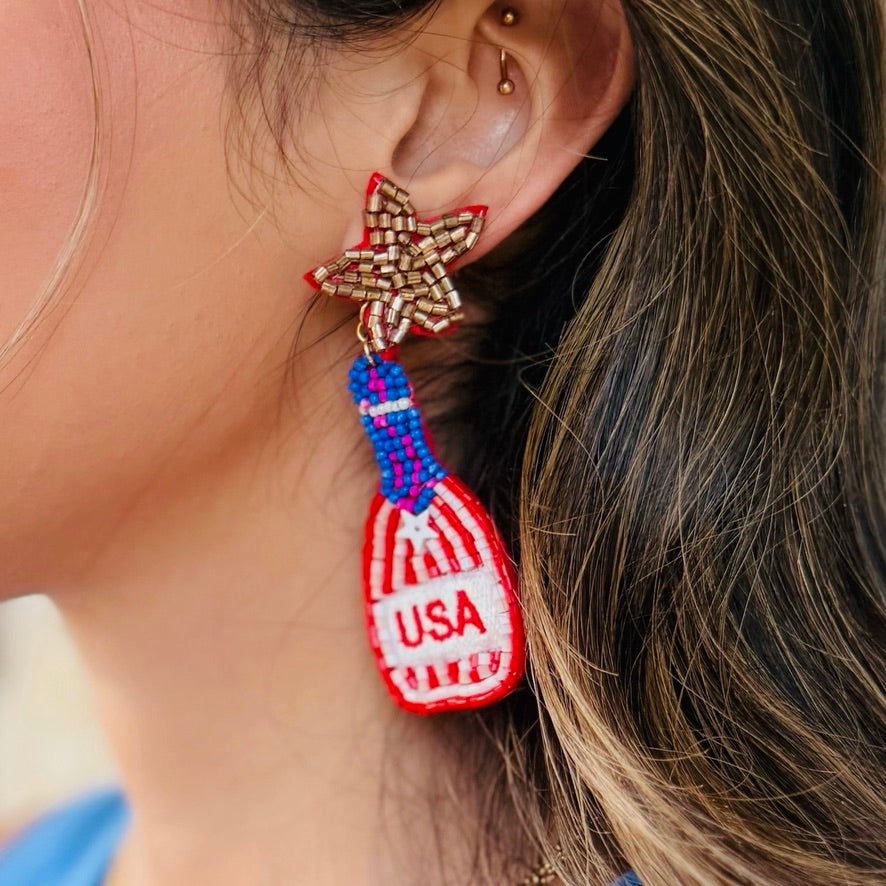 USA Star Bottle Beaded Earrings