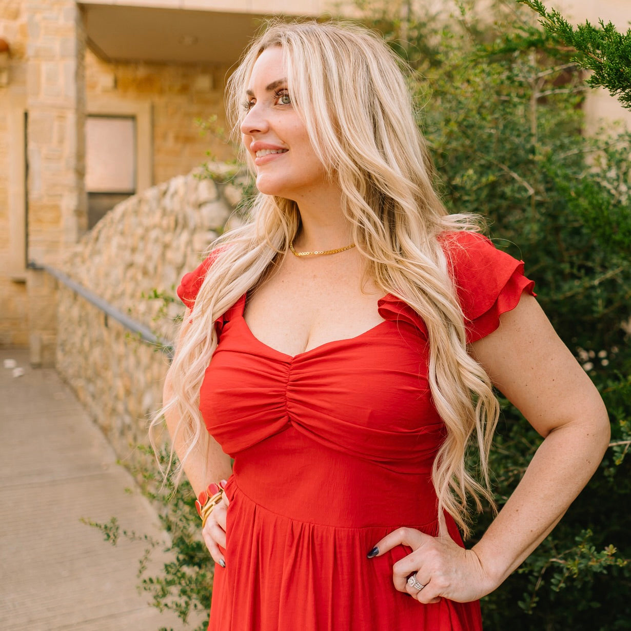 red maxi dress, summer to fall dress, texas boutique dress, elegant red dress, tiered maxi dress, cinched front dress, woven maxi, layered sleeve dress, statement red dress, dressy red maxi, fall transition outfit, wedding guest dress, date night maxi, boutique red dress, flowy red dress, feminine maxi dress, ankle length red dress, trendy boutique maxi, lightweight fall dress