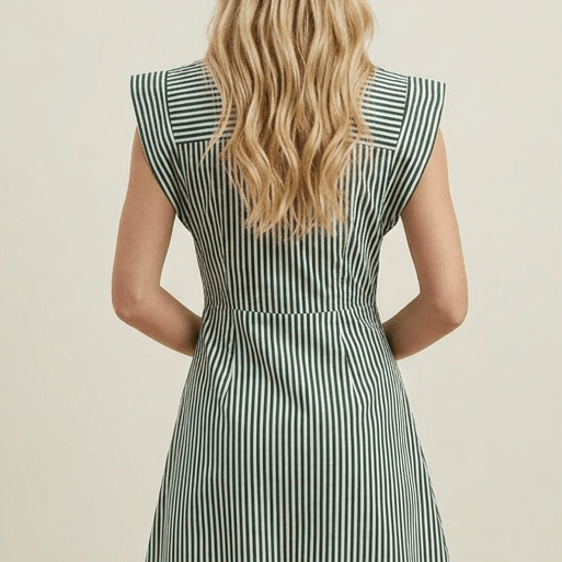 LINKED STRIPE CAP SLEEVE BUTTON DOWN MINI DRESS - 7453D