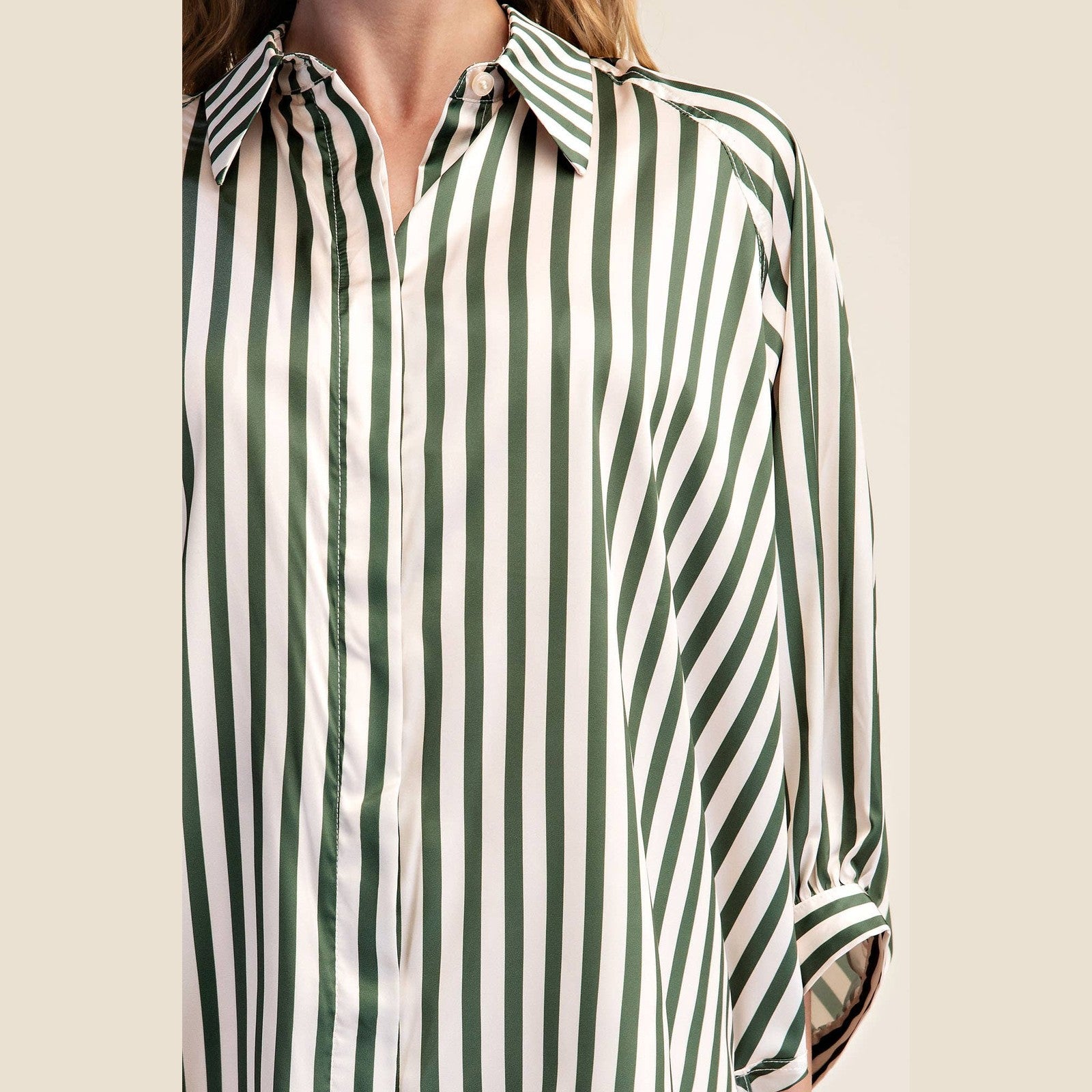 The Elise Stripe Oversized Button-Up Blouse