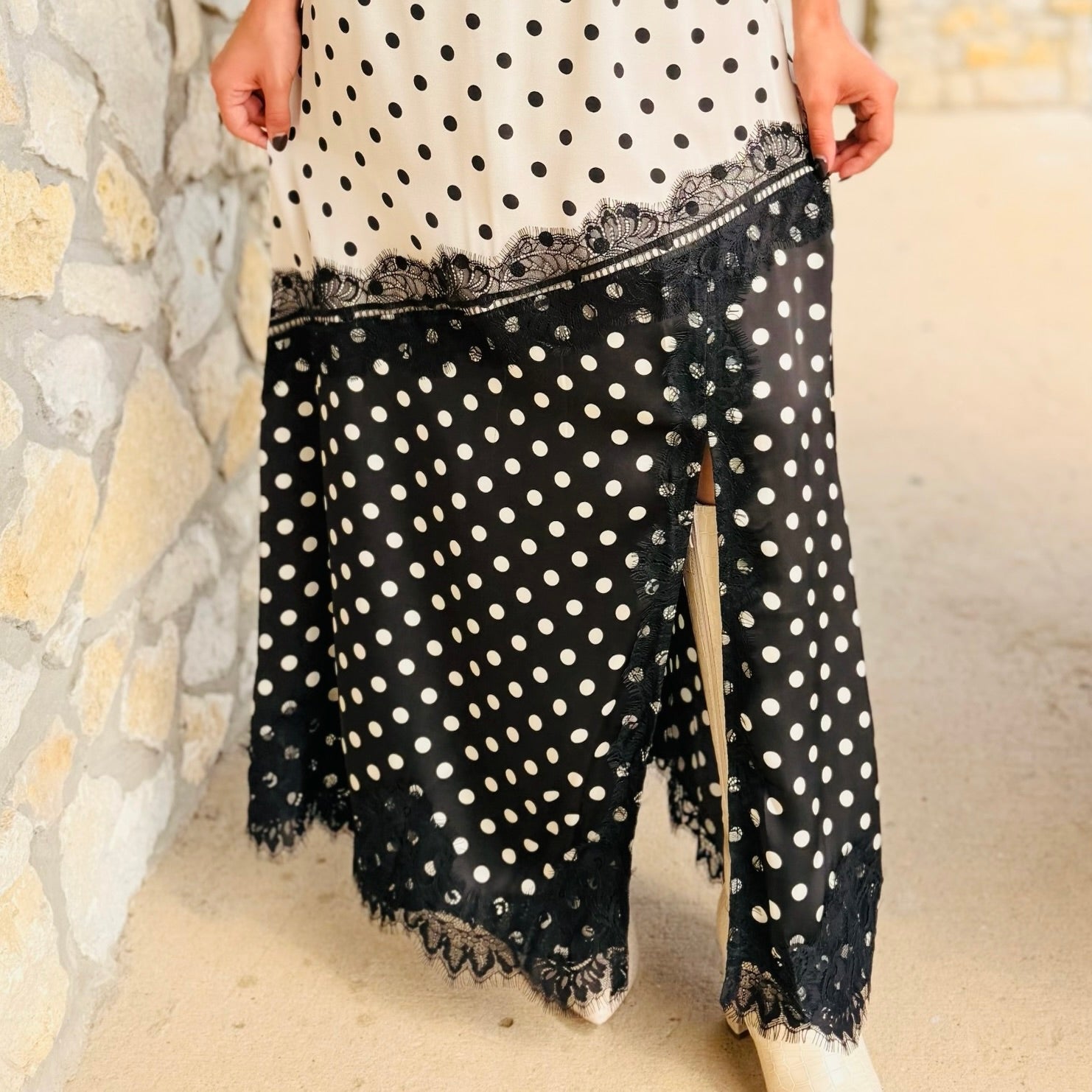 The Poppy Polka Dot Midi Asymmetrical Skirt