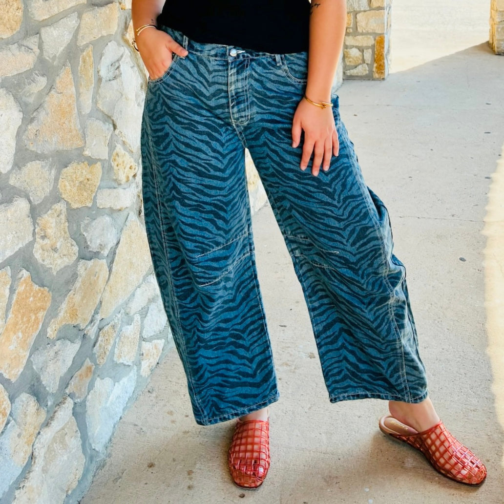 The Wild Instinct Zebra Barrel Jeans