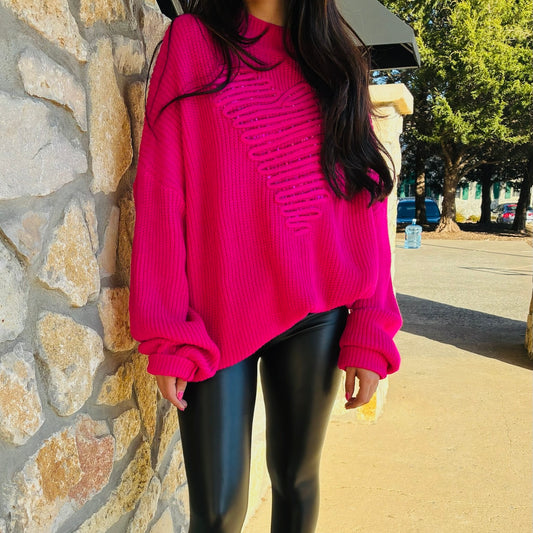 heart sequin sweater, heart sweater women, valentine sweater women, oversized heart sweater, mock neck sweater women, cozy knit sweater women, romantic sweater women, monotone heart sweater, sequin heart top, layering sweater women, drop shoulder sweater, thicker knit sweater, winter to spring sweater, pink heart sweater, red heart sweater, cream heart sweater, boutique women’s sweaters, casual valentines outfit, elevated everyday sweater