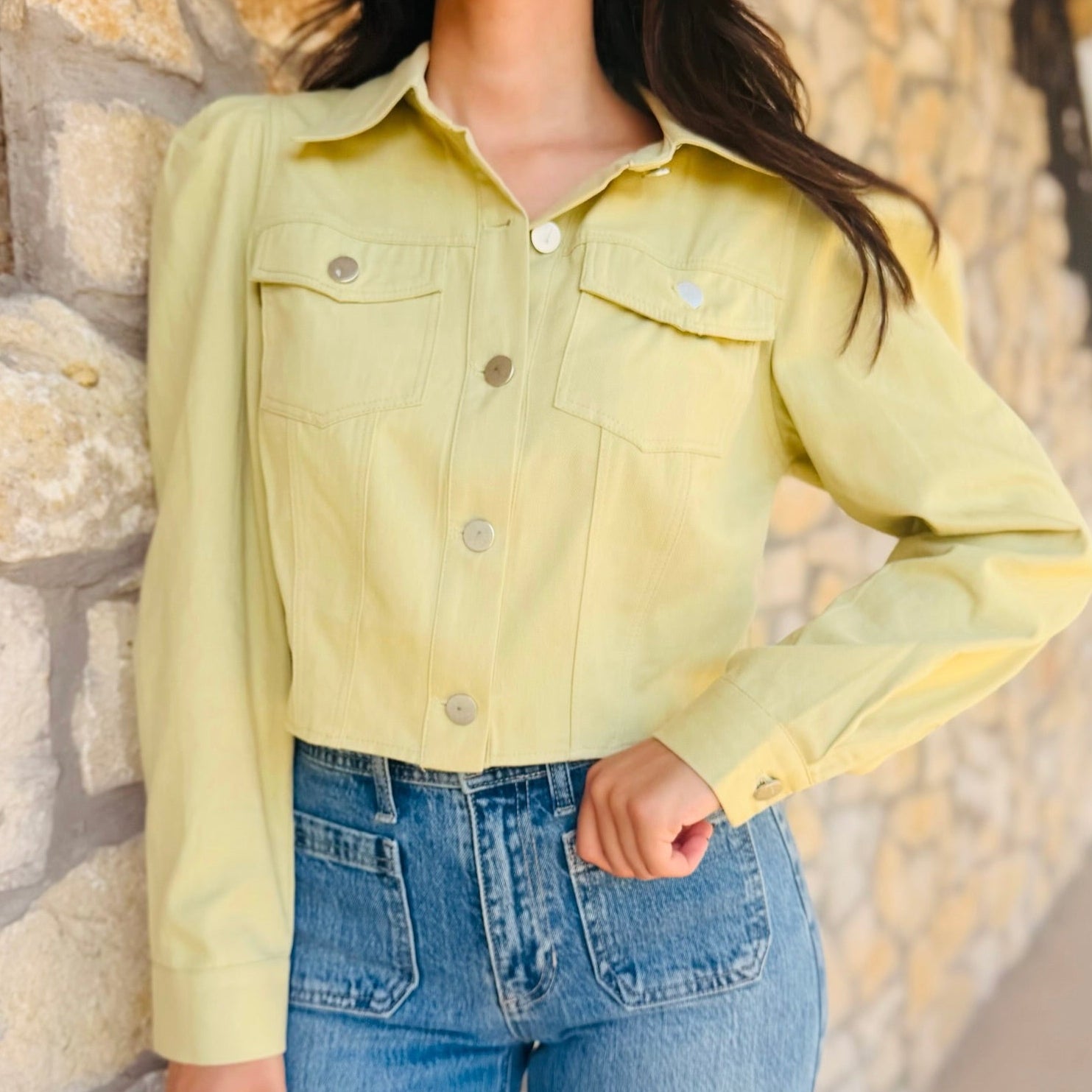 The Brixton Lightweight Twill Puff Sleeve Cropped Jacket