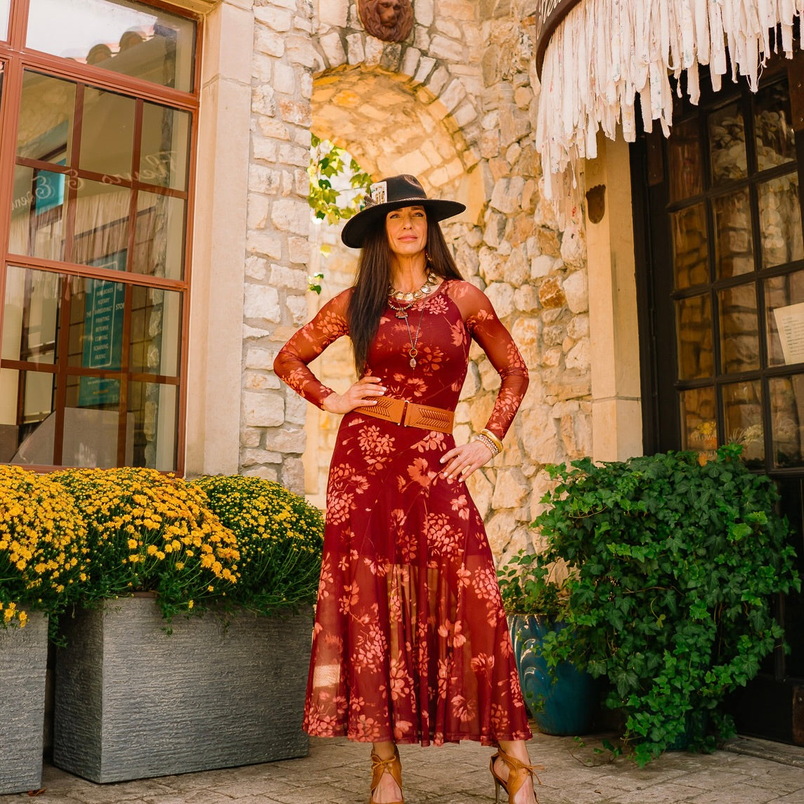 burgundy floral dress, floral mesh dress, romantic fall dress, sheer sleeve dress, mesh midi dress, burgundy mesh dress, moody floral dress, fall wedding guest dress, holiday party dress, long sleeve floral dress, fitted floral dress, flared skirt dress, sheer long sleeve dress, mesh floral midi dress, floral print mesh dress, jewel tone floral dress, asymmetrical paneled dress, round neck floral dress, fall floral mesh dress, winter floral dress, romantic midi dress, chic burgundy dress, layered mesh dress